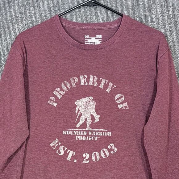 Under Armour T-Shirt Mens Large Maroon Wounded Warrior Project 3/4 Sleeve Loose - Picture 2 of 14